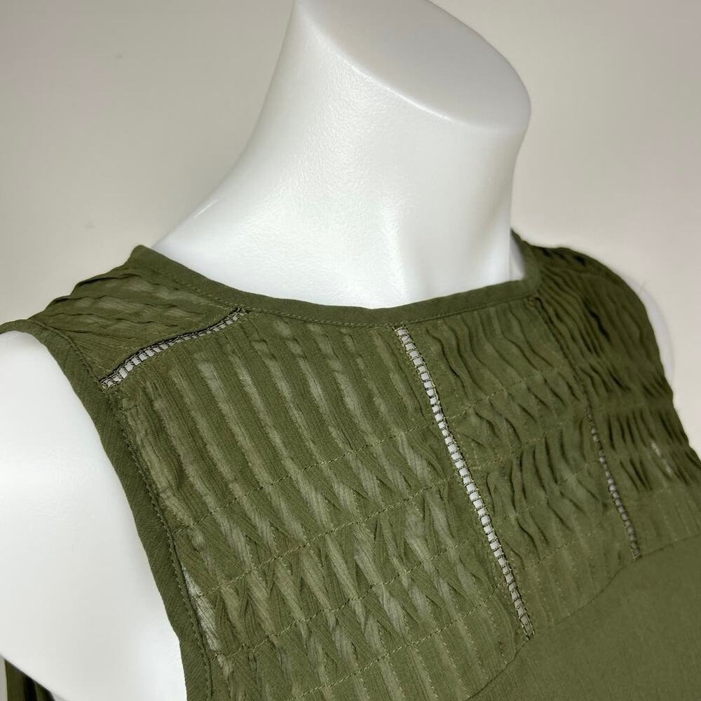 Banana Republic Green Pleated Ruched Pintuck Sleeveless Blouse Tank Top Size S - Picture 2 of 8